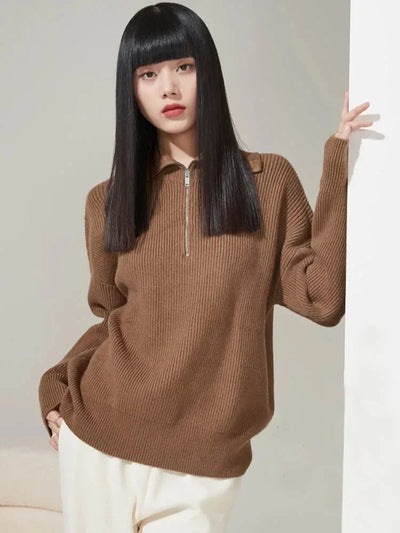 Pullover mit halbem Reißverschluss | Warm | Lockere Passform | Strickpullover | Winterkleidung für Damen