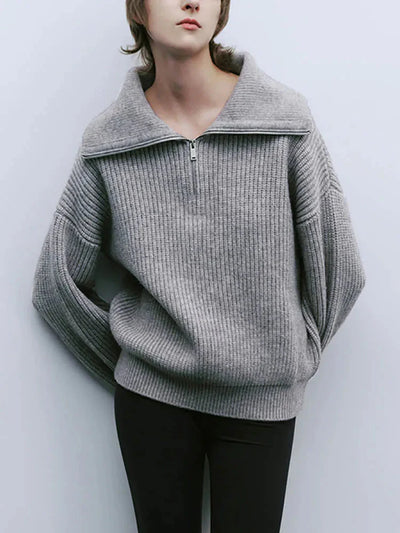 Pullover mit halbem Reißverschluss | Warm | Lockere Passform | Strickpullover | Winterkleidung für Damen