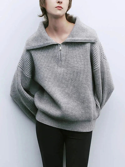 Pullover mit halbem Reißverschluss | Warm | Lockere Passform | Strickpullover | Winterkleidung für Damen