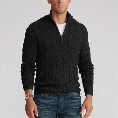Pullover mit halbem Reißverschluss – Zopfmuster – Normale Passform – Gestrickt
