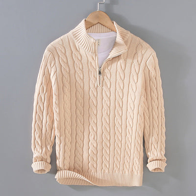 Pullover mit halbem Reißverschluss – Zopfmuster – Normale Passform – Gestrickt