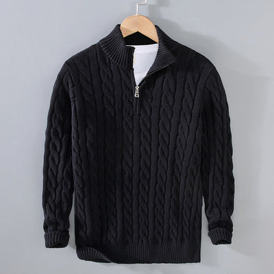 Pullover mit halbem Reißverschluss – Zopfmuster – Normale Passform – Gestrickt