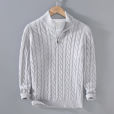 Pullover mit halbem Reißverschluss – Zopfmuster – Normale Passform – Gestrickt