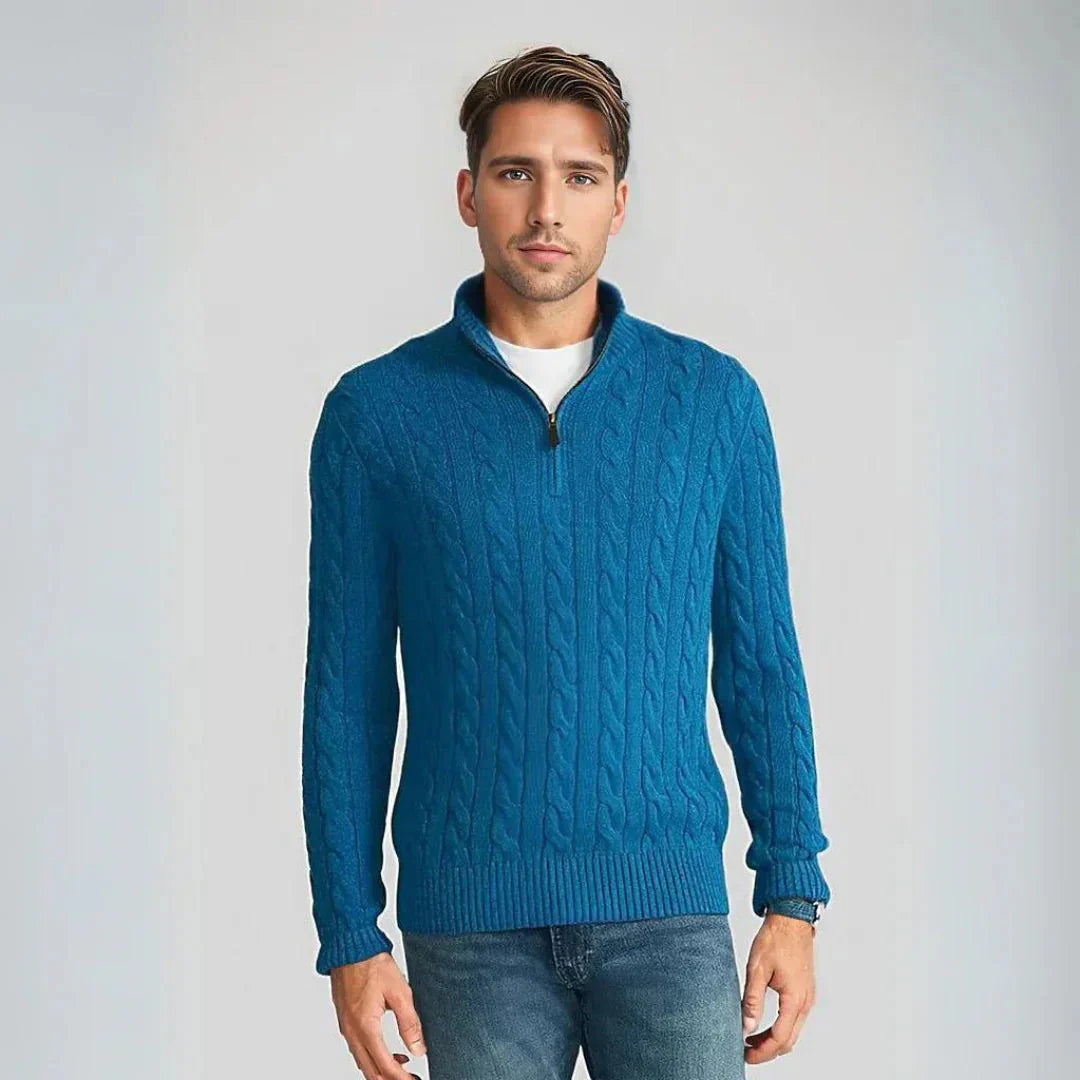Pullover mit halbem Reißverschluss – Zopfmuster – Normale Passform – Gestrickt