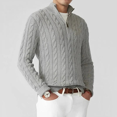 Pullover mit halbem Reißverschluss – Zopfmuster – Normale Passform – Gestrickt