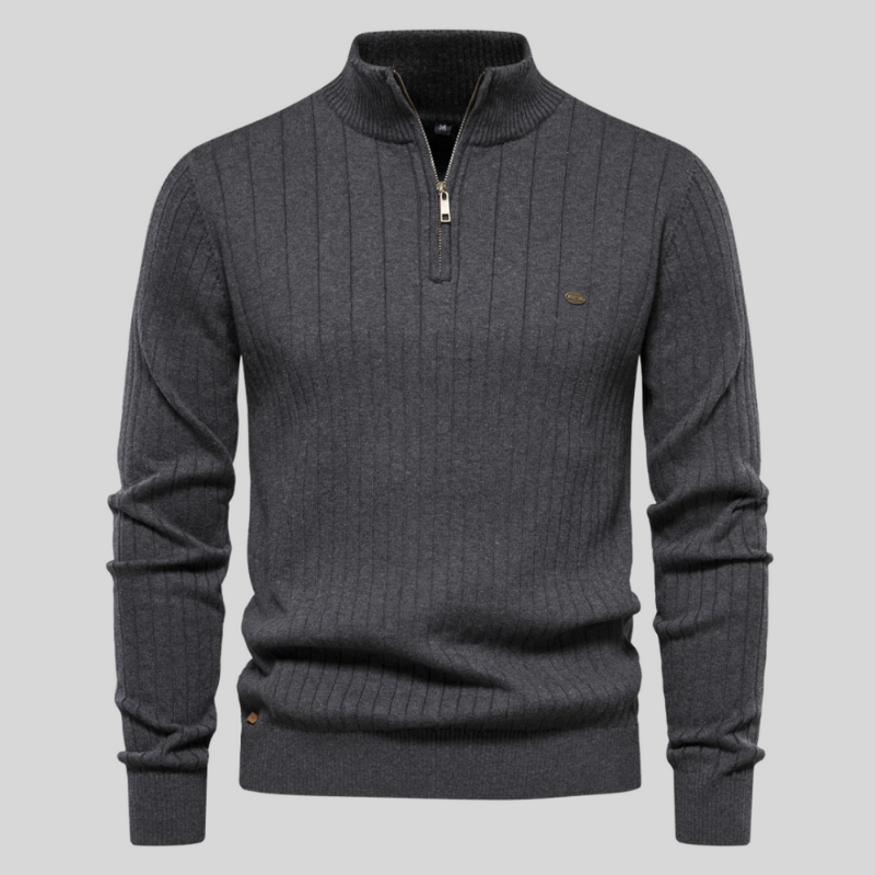 Pullover mit halbem Reißverschluss – hochgeschlossen – Pullover – Rippenstrickpullover – Herrenbekleidung