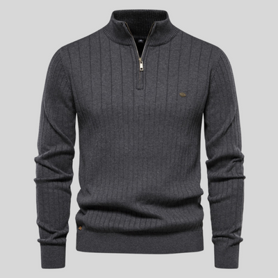 Pullover mit halbem Reißverschluss – hochgeschlossen – Pullover – Rippenstrickpullover – Herrenbekleidung