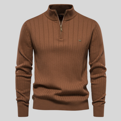 Pullover mit halbem Reißverschluss – hochgeschlossen – Pullover – Rippenstrickpullover – Herrenbekleidung