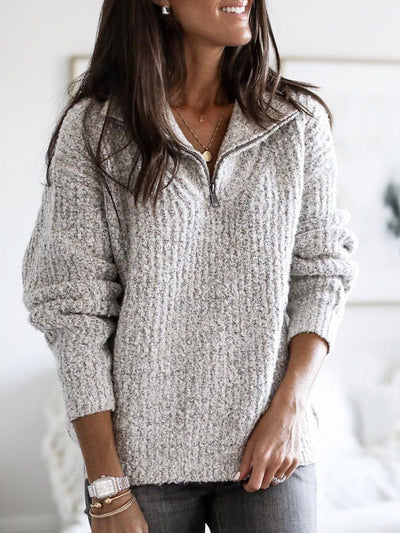 Pullover mit halbem Reißverschluss – lockere Passform – Pullover – Strickpullover – Winterkleidung für Damen
