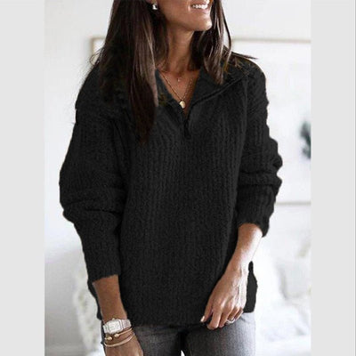 Pullover mit halbem Reißverschluss – lockere Passform – Pullover – Strickpullover – Winterkleidung für Damen