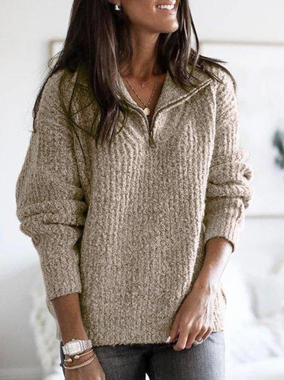 Pullover mit halbem Reißverschluss – lockere Passform – Pullover – Strickpullover – Winterkleidung für Damen
