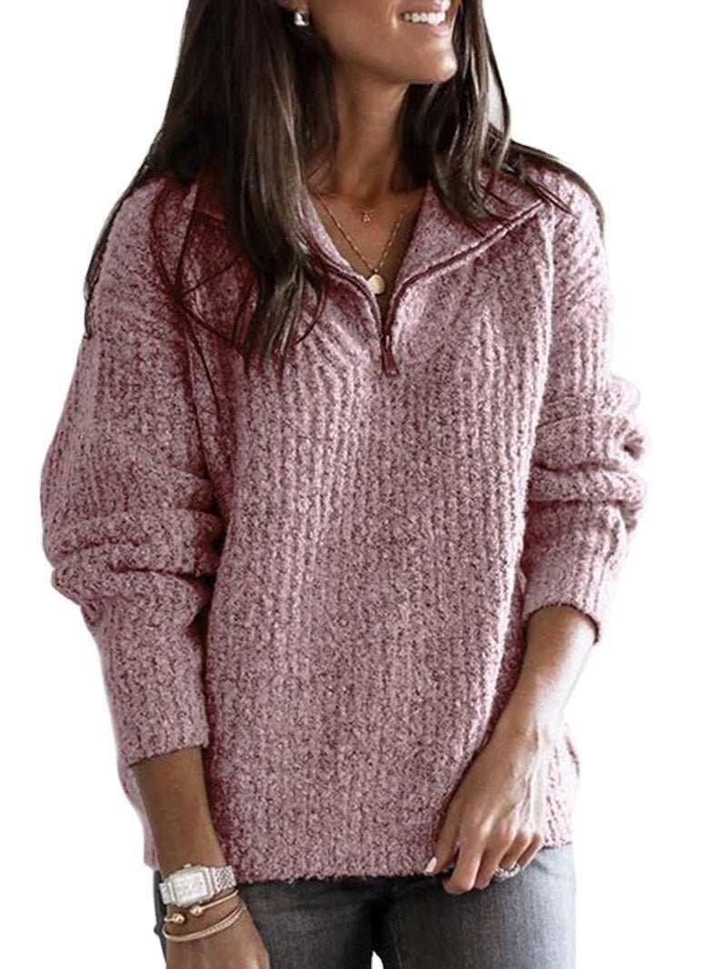 Pullover mit halbem Reißverschluss – lockere Passform – Pullover – Strickpullover – Winterkleidung für Damen
