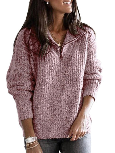 Pullover mit halbem Reißverschluss – lockere Passform – Pullover – Strickpullover – Winterkleidung für Damen