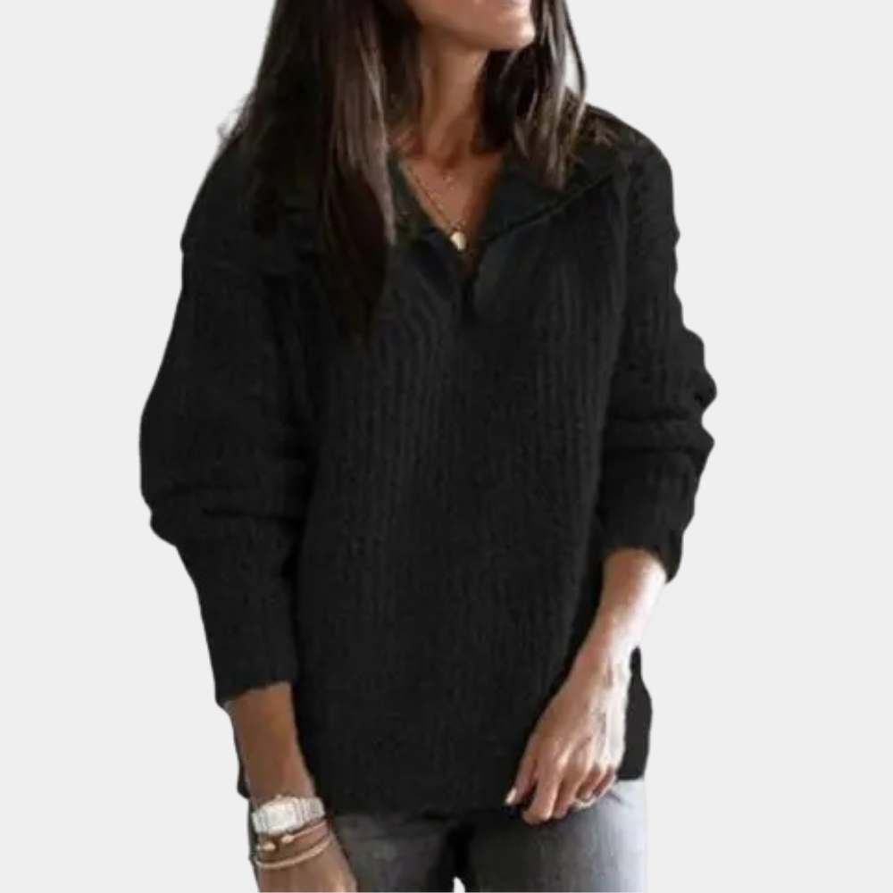 Pullover mit halbem Reißverschluss – warmer, locker sitzender Winterstrickpullover für Damen