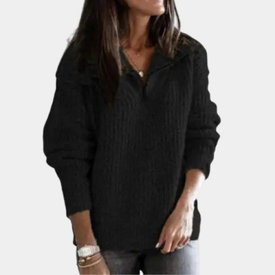Pullover mit halbem Reißverschluss – warmer, locker sitzender Winterstrickpullover für Damen