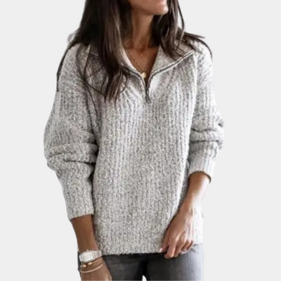 Pullover mit halbem Reißverschluss – warmer, locker sitzender Winterstrickpullover für Damen