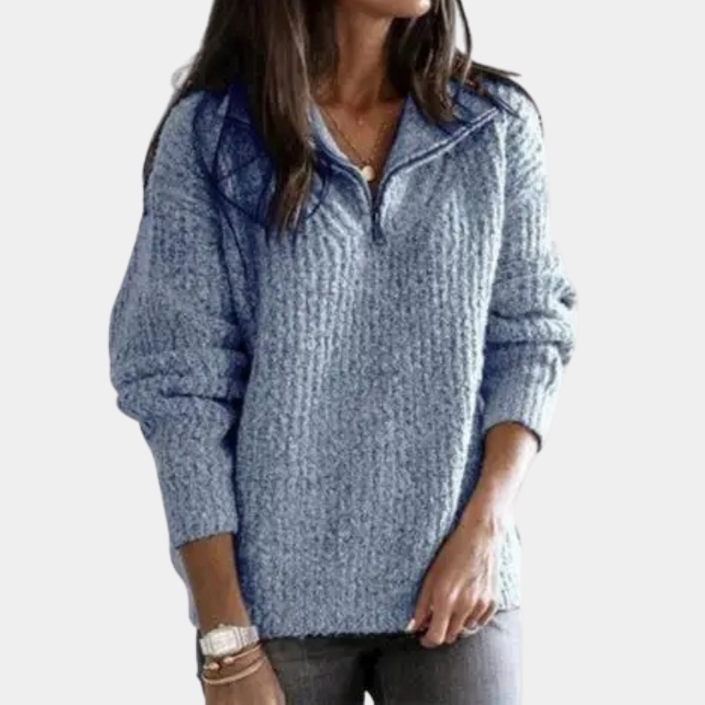 Pullover mit halbem Reißverschluss – warmer, locker sitzender Winterstrickpullover für Damen
