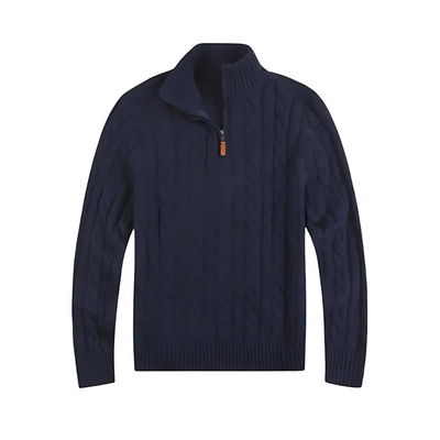 Pullover mit viertelhohem Reißverschluss – Herren-Langarm-Strickpullover mit Zopfmuster