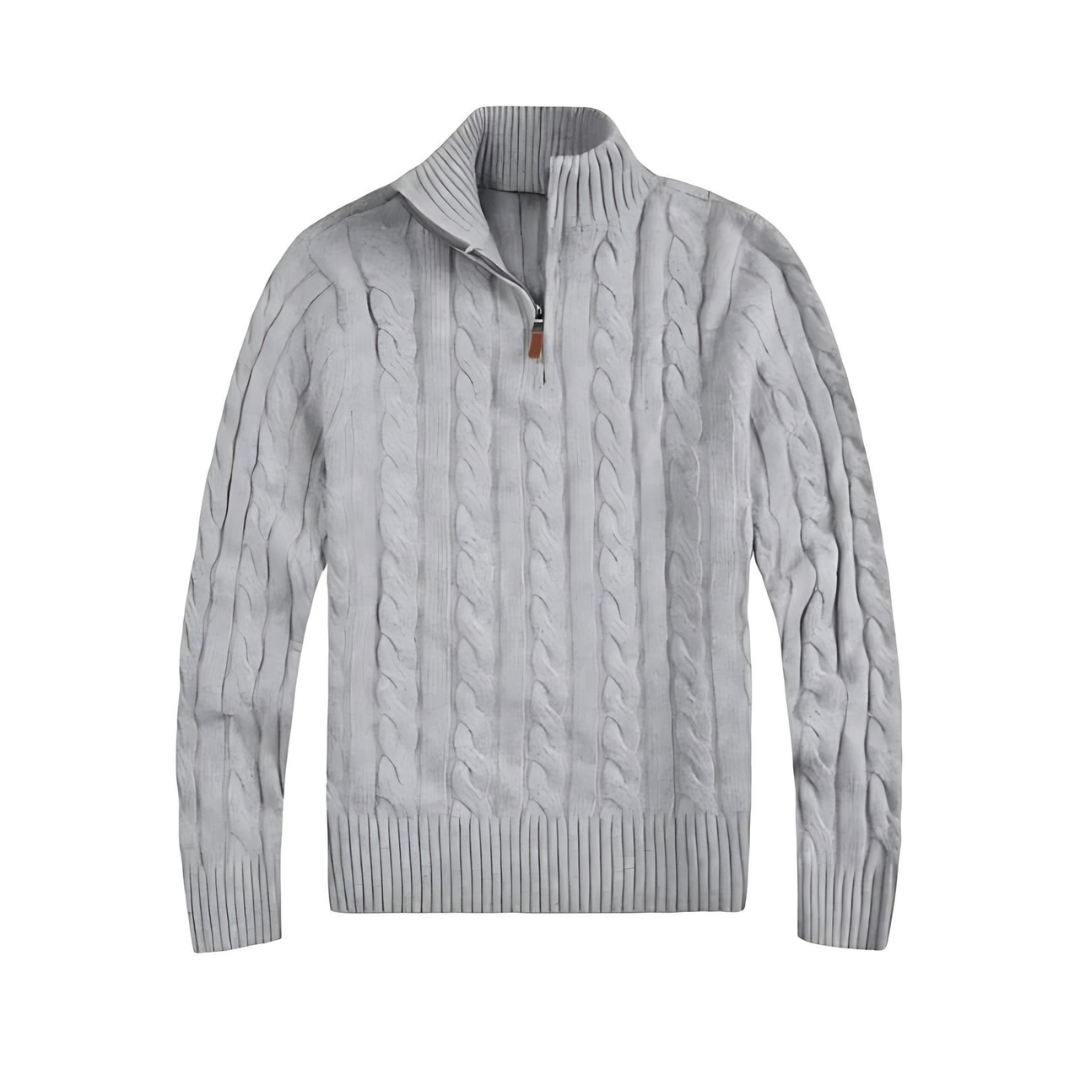 Pullover mit viertelhohem Reißverschluss – Herren-Langarm-Strickpullover mit Zopfmuster