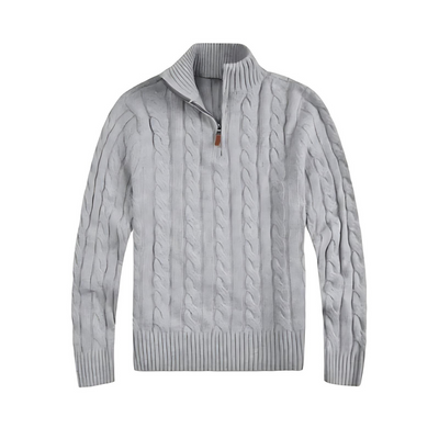 Pullover mit viertelhohem Reißverschluss – Herren-Langarm-Strickpullover mit Zopfmuster