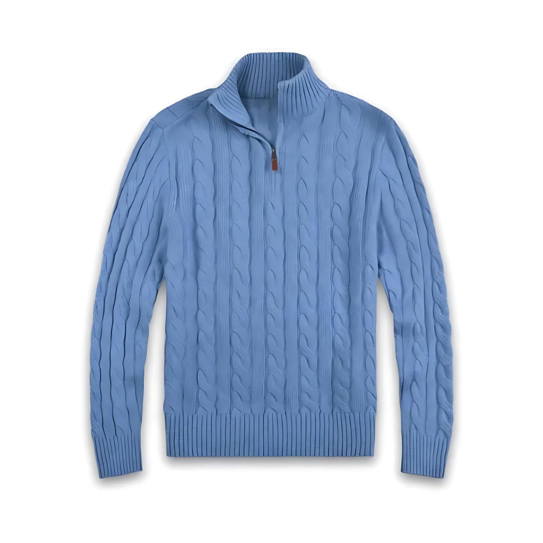 Pullover mit viertelhohem Reißverschluss – Herren-Langarm-Strickpullover mit Zopfmuster