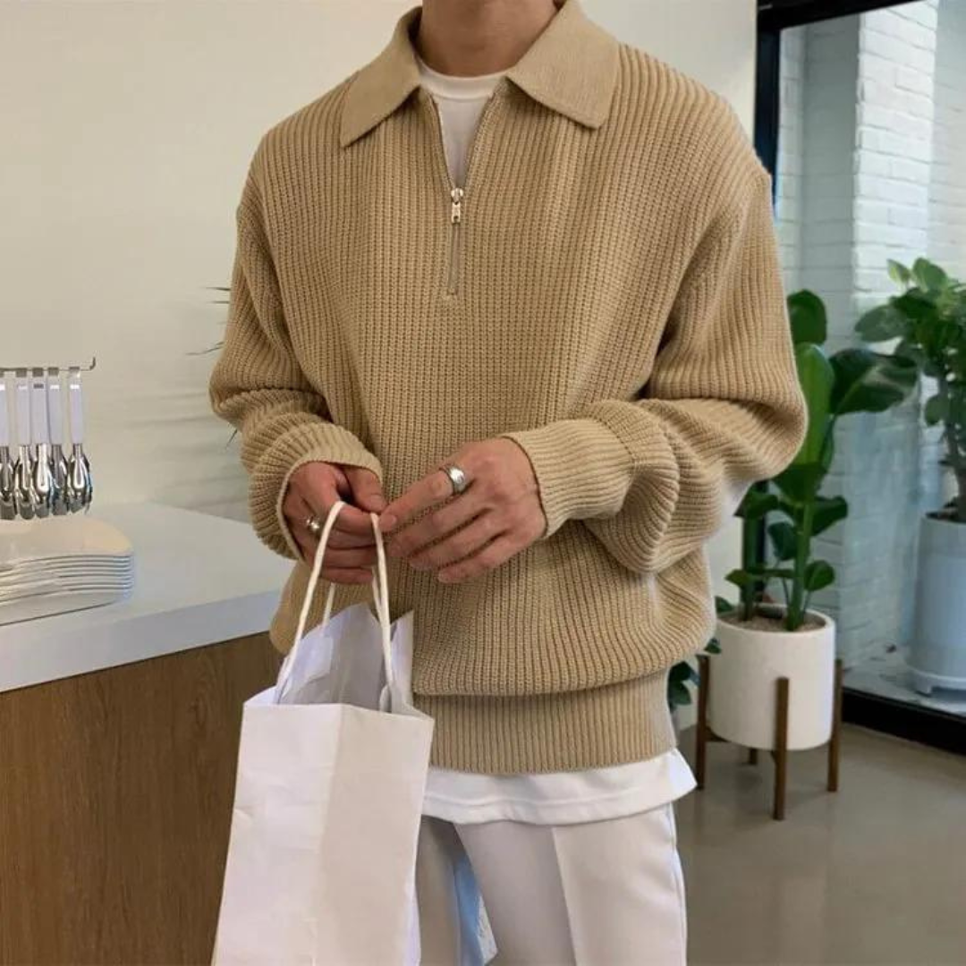 Pullover mit viertelhohem Reißverschluss | Strickpullover | Herren-Pullover mit halbhohem Reißverschluss | Pullover