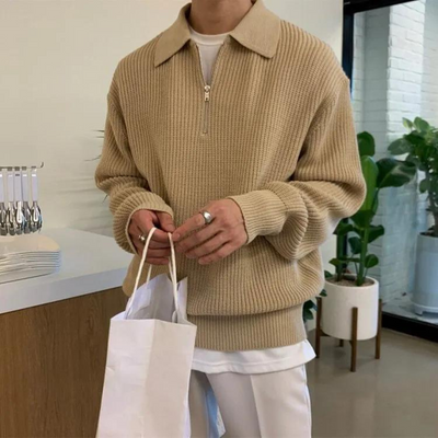 Pullover mit viertelhohem Reißverschluss | Strickpullover | Herren-Pullover mit halbhohem Reißverschluss | Pullover