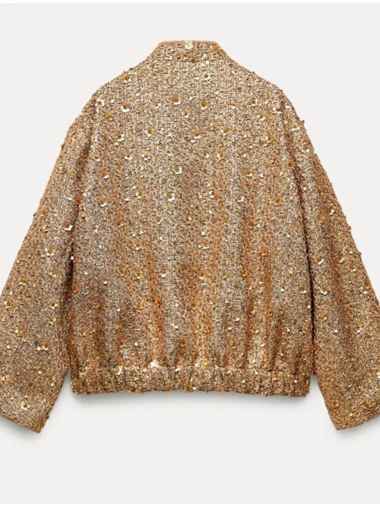 Valerie - schicker Mantel mit goldenen Pailletten für mühelosen Glamour
