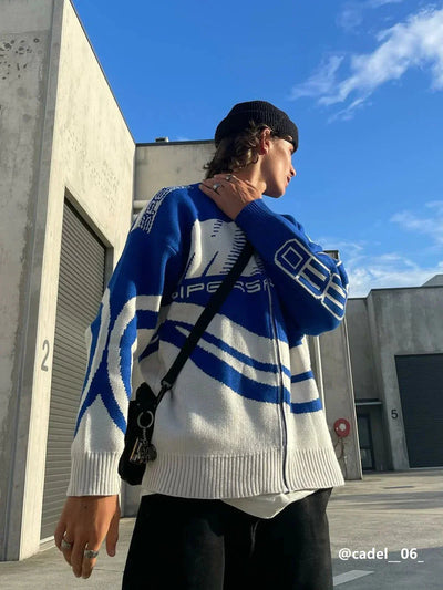 Racer Jacket - Gestrickt - Unisex - Strickjacke in Übergröße - Strickjacke mit Reißverschluss