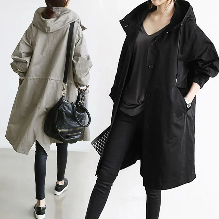 Regenmantel | Mit Kapuze | Übergroß | Parka-Jacke | Regenjacke für Damen