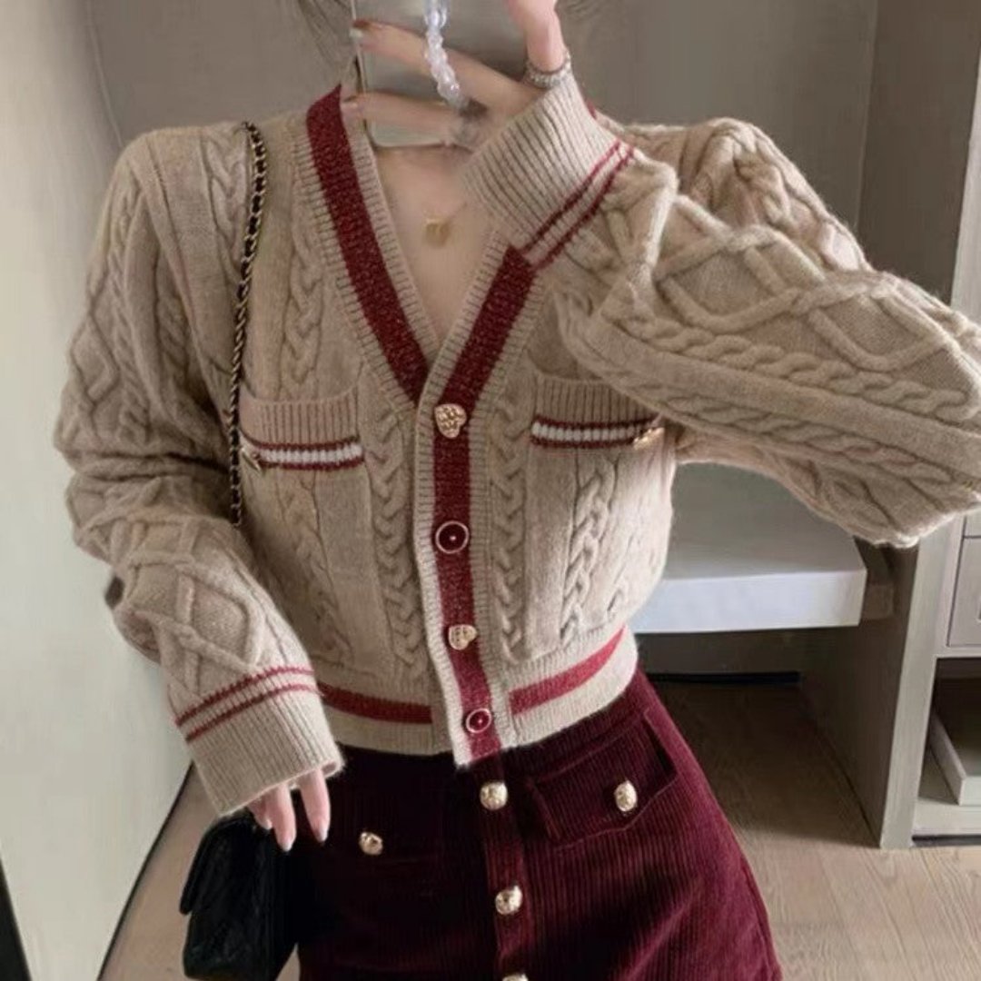 Roisin | Damen Knopf Daunen Winter Strickjacke | Warme
