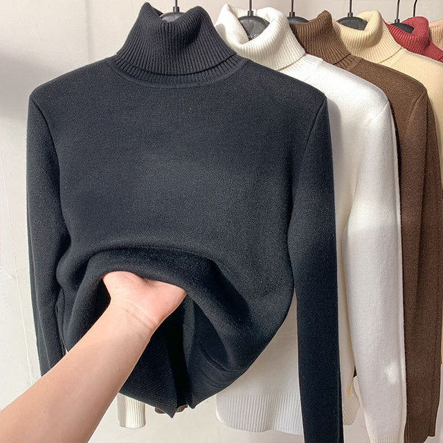 Rollkragenpullover aus Fleece – Gestrickt – Hochgeschlossen – Rollkragenpullover – Damenstrickwaren