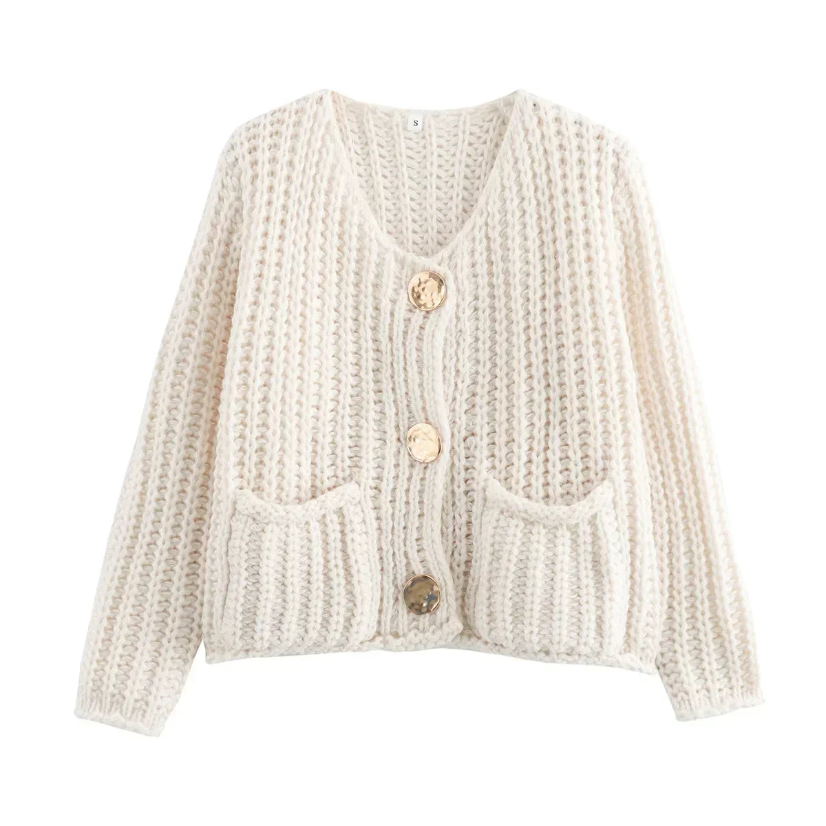 Henrose - elegant gestrickt Strickjacke mit Knöpfen und Vorderseite Taschen
