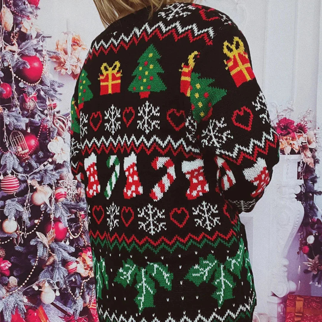 Awarim | Damen Warme Knopf Daunen Weihnachtsstrickjacke | 2024