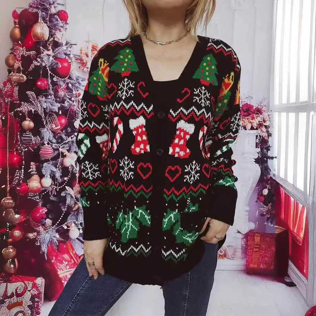 Awarim | Damen Warme Knopf Daunen Weihnachtsstrickjacke | 2024