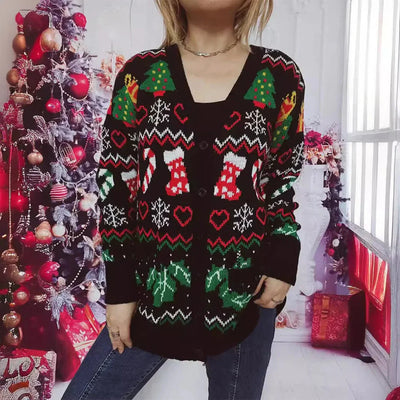 Awarim | Damen Warme Knopf Daunen Weihnachtsstrickjacke | 2024