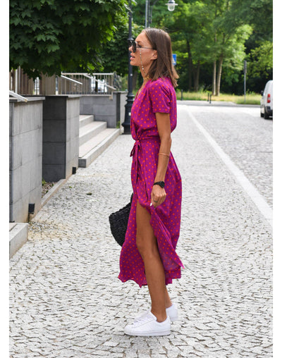 Yasmine V-Ausschnitt Kleid | Stilvolles Floral- und Punktemuster für Jedes Wetter