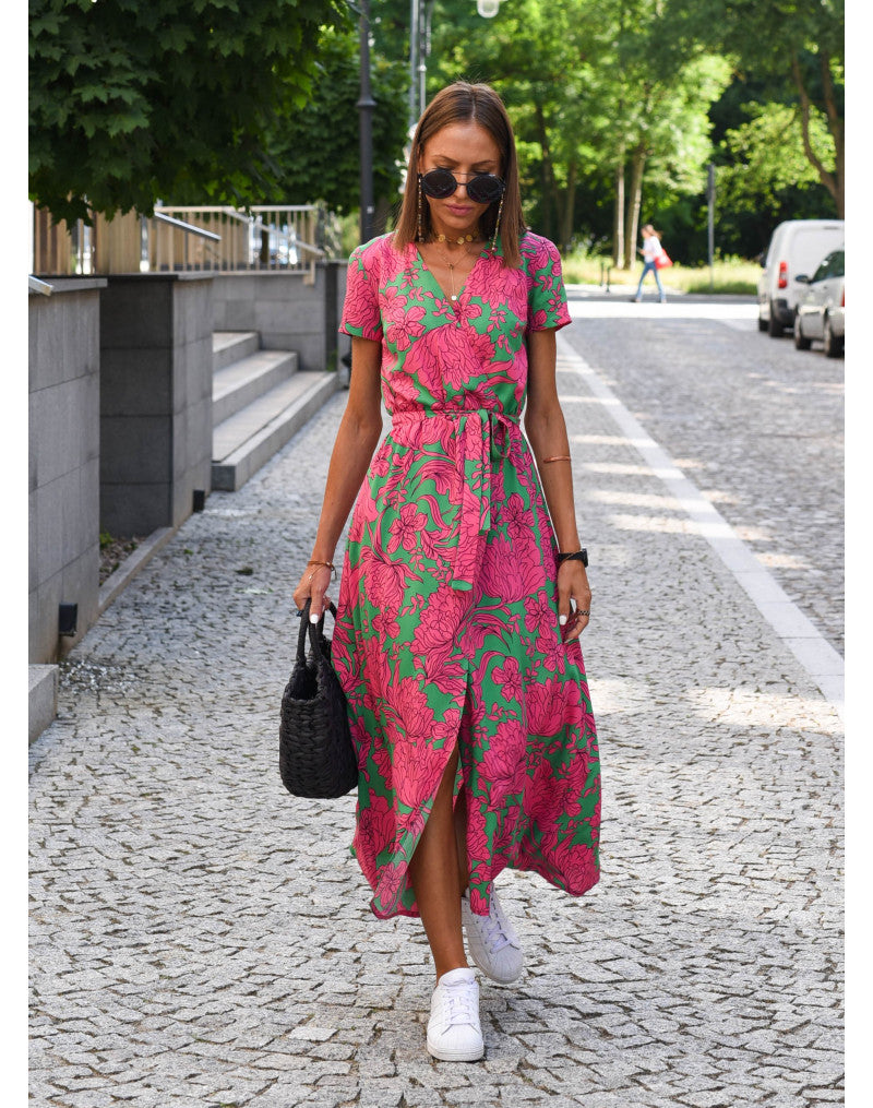 Yasmine V-Ausschnitt Kleid | Stilvolles Floral- und Punktemuster für Jedes Wetter
