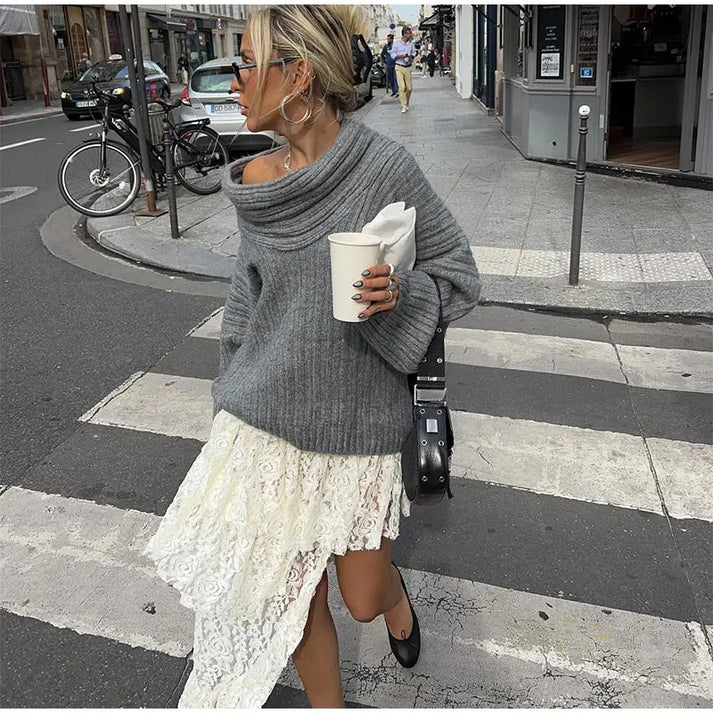Ugala - gestrickter Off-Shoulder-Pullover mit Rippenmuster für einen bequemen und modischen Look
