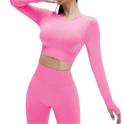 Yoga Set Langarmoberteil Fitnesshose 2-teilig - Atmungsaktiv & Bequem für Frauen