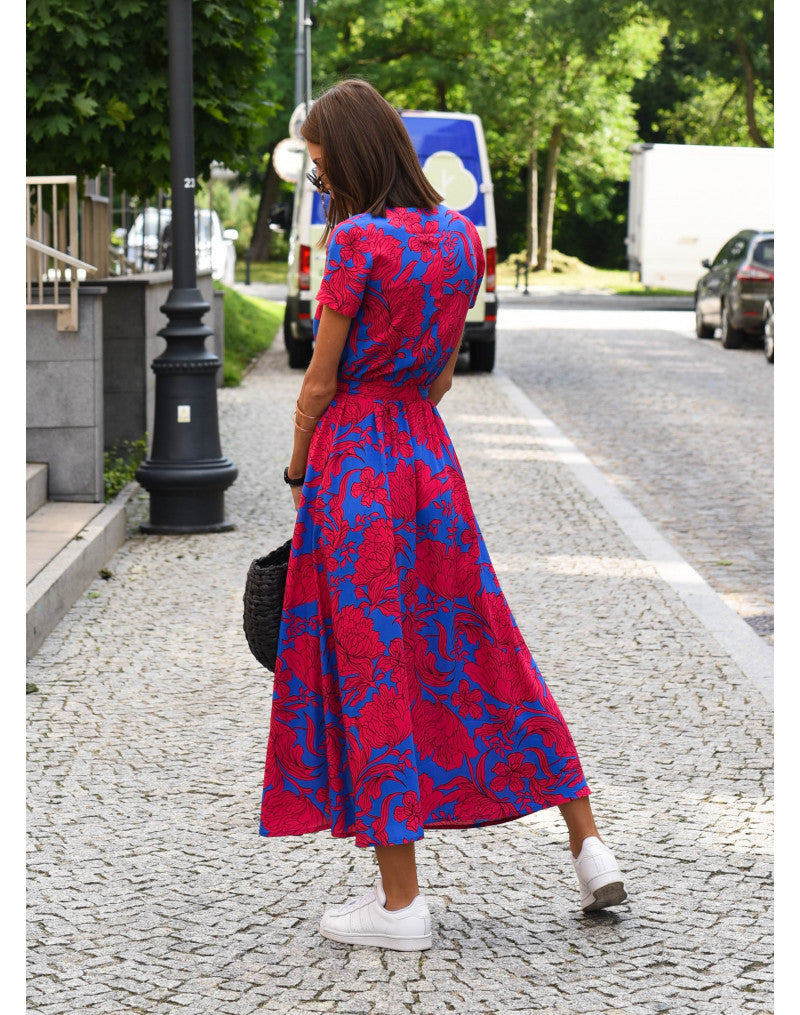 Yasmine V-Ausschnitt Kleid | Stilvolles Floral- und Punktemuster für Jedes Wetter