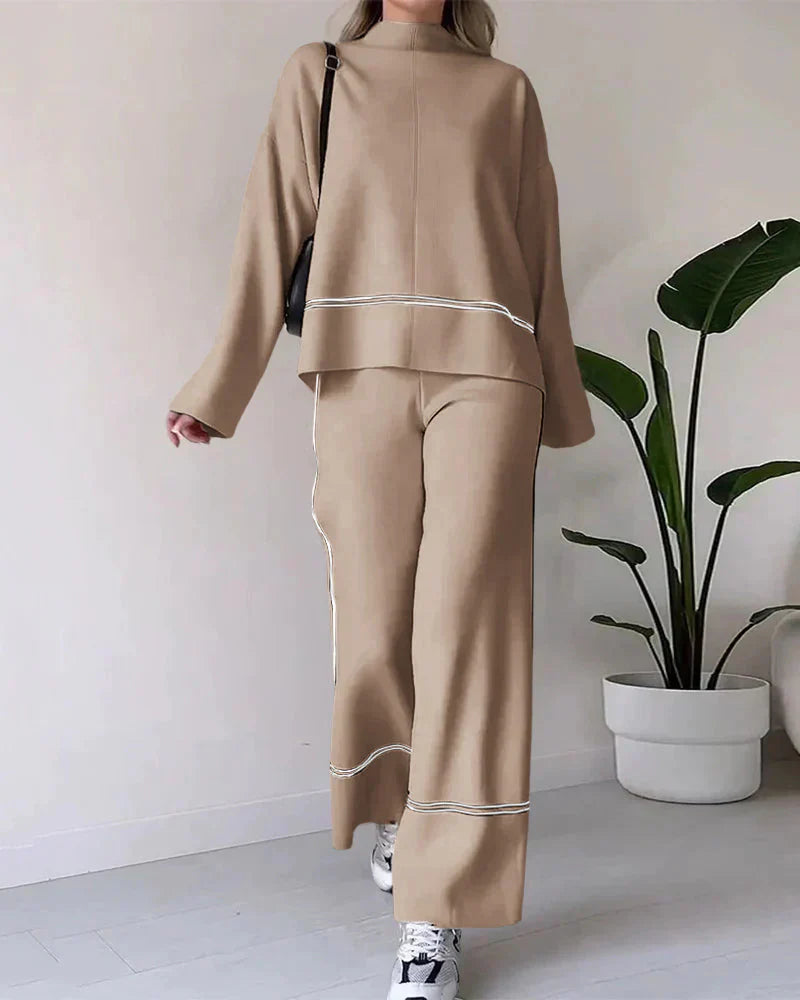 Co-Ord Set – Zweiteiler aus Oversize-Damenpullover und Hose mit weitem Bein