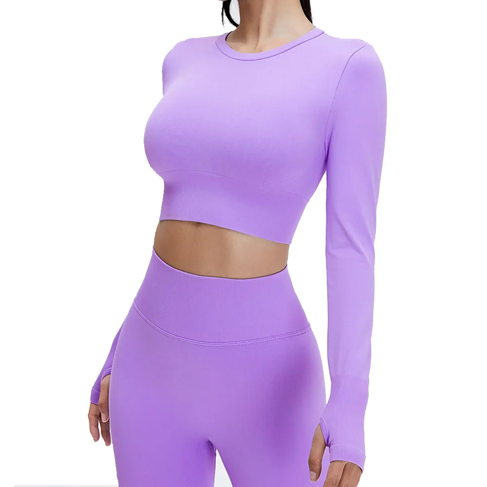 Yoga Set Langarmoberteil Fitnesshose 2-teilig - Atmungsaktiv & Bequem für Frauen