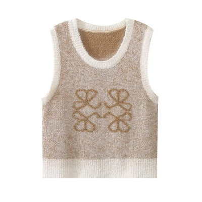 Beige gestricktes Damenshirt mit Vintage-Jacquardmuster – Mireille