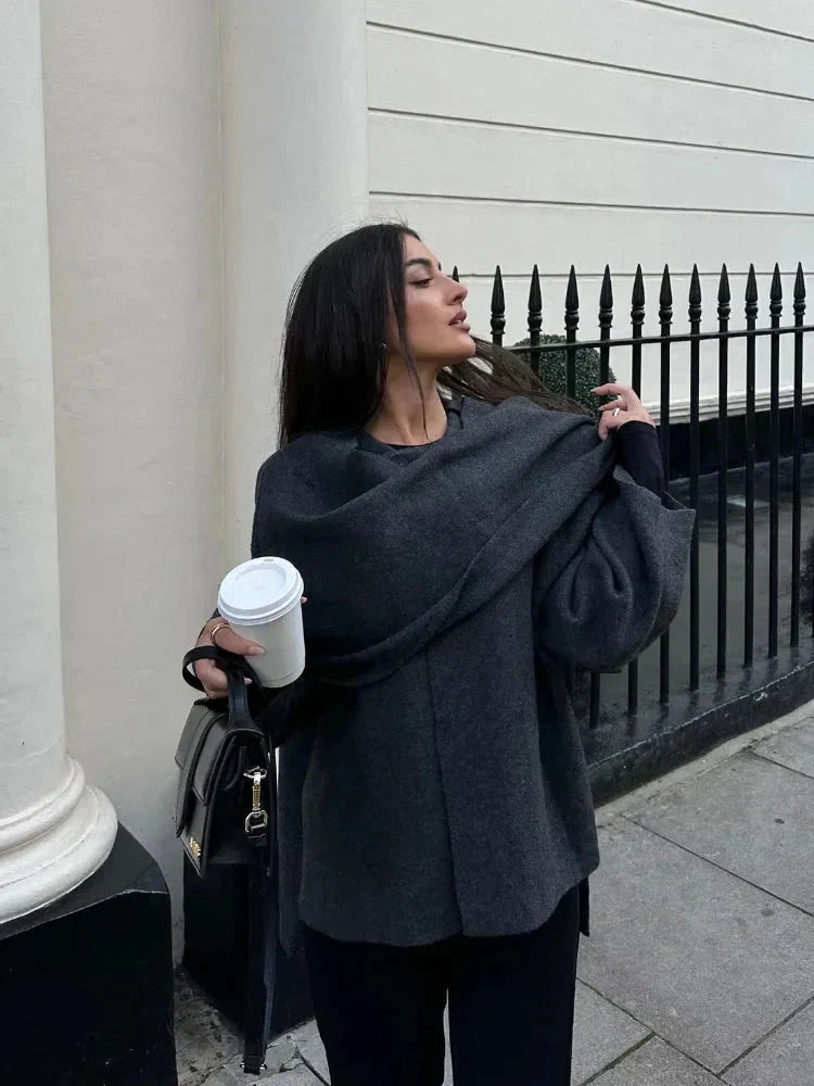 Schaljacke – vorne offen – aus Wolle – Cape-Jacke – Damenbekleidung
