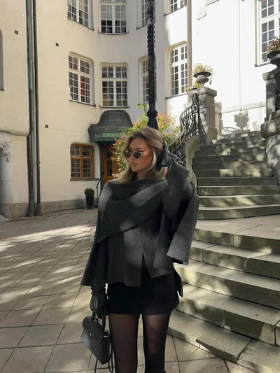 Schaljacke – vorne offen – aus Wolle – Cape-Jacke – Damenbekleidung