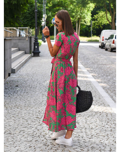 Yasmine V-Ausschnitt Kleid | Stilvolles Floral- und Punktemuster für Jedes Wetter