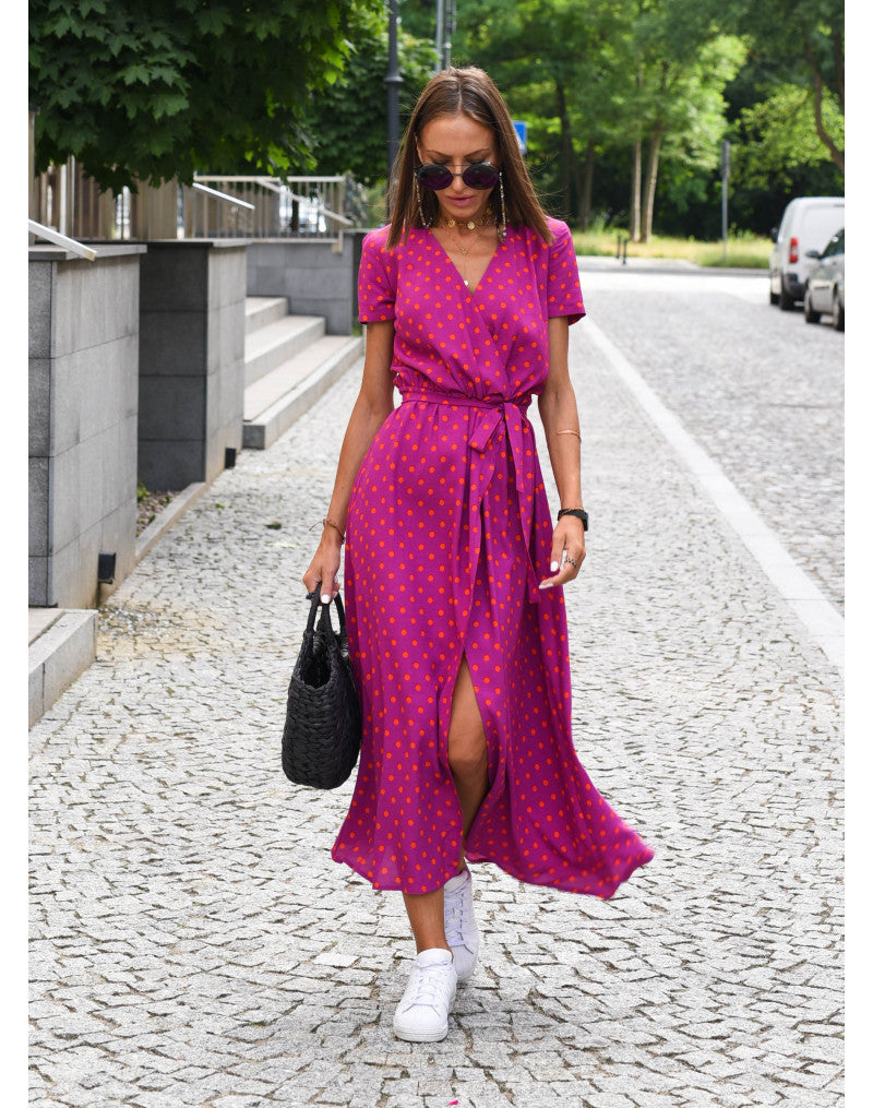 Yasmine V-Ausschnitt Kleid | Stilvolles Floral- und Punktemuster für Jedes Wetter