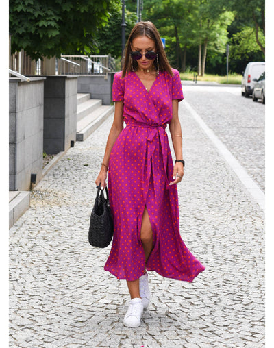 Yasmine V-Ausschnitt Kleid | Stilvolles Floral- und Punktemuster für Jedes Wetter