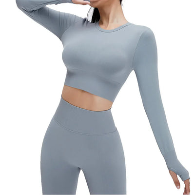 Yoga Set Langarmoberteil Fitnesshose 2-teilig - Atmungsaktiv & Bequem für Frauen